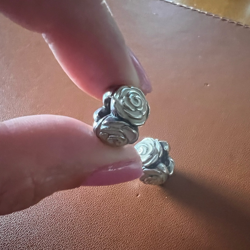 Set of 2 Pandora Rose Garden Charms in sterling silver with pink enamel